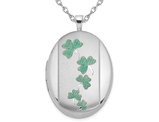 Sterling Silver Green Clover Locket Pendant Necklace with Chain